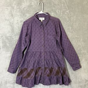 Ryan Michael Shirt Dress M Purple Lavender Plaid Western Button Roll Tab Sleeve